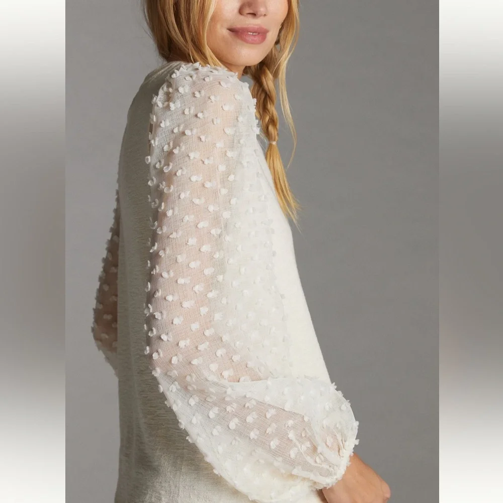 Maeve by Anthropologie Ivory Textured Sleeve Top - Picture 2 of 11